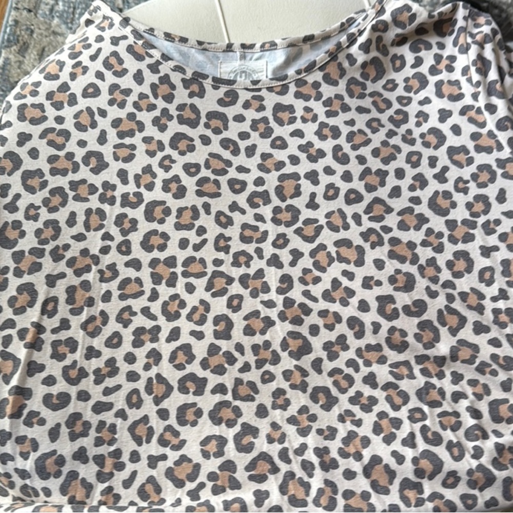 Brown and Black Leopard Print Short Sleeve Tunic